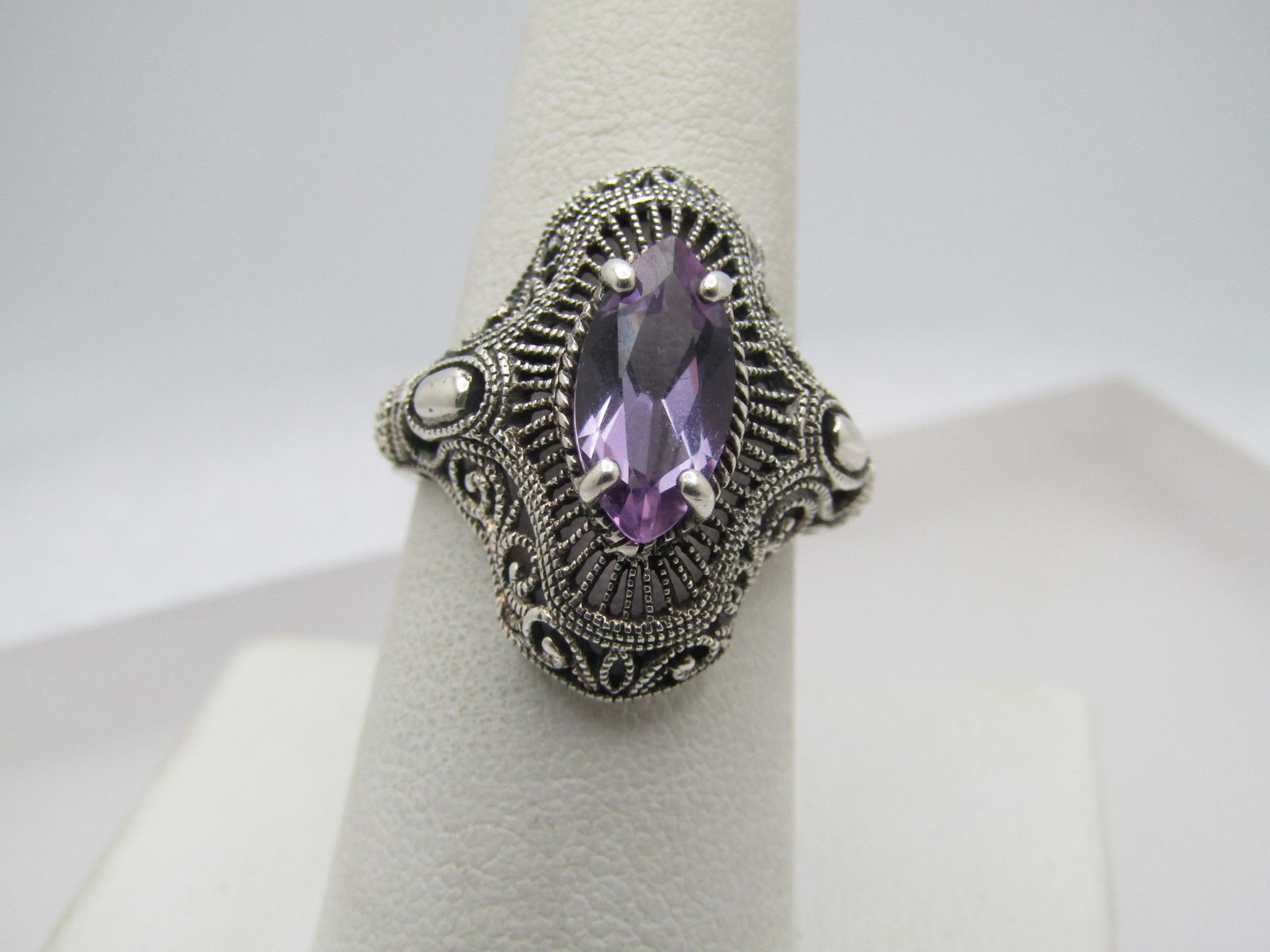 Sterling Amethyst Art Deco Themed Ring, Sz. 8, Appx. 1 Ctw (1 of 1)