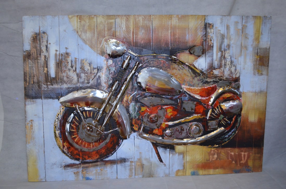 KunstLoft Vivid Metal 3D Relief Image Motorcycle: KunstLoft Vivid Metal 3D Relief Image Motorcycle With Hummer you will experience a journey into the unknown, because the destination of the green train in this handmade, 3D metal image must remain unk