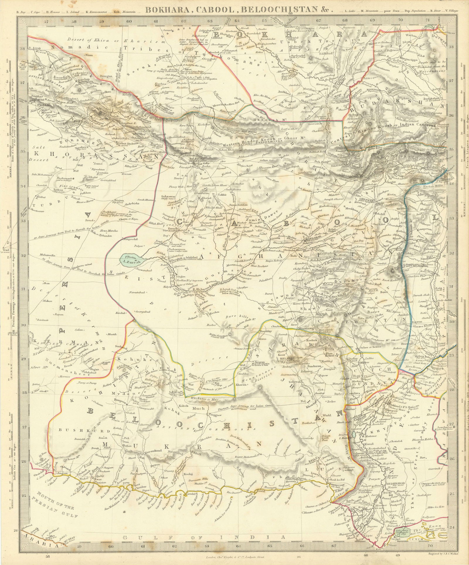 BUKHARA KABUL & BALUCHISTAN.Afghanistan Khorassan Sinde Pakistan SDUK 1844 map: BOKHARA, CABOOL AND BELOOCHISTAN.' by Engraved by J & C Walker (This map was originally published by The Society for the Diffusion of Useful Knowledge in 1838; this date is printed on the map. This ed