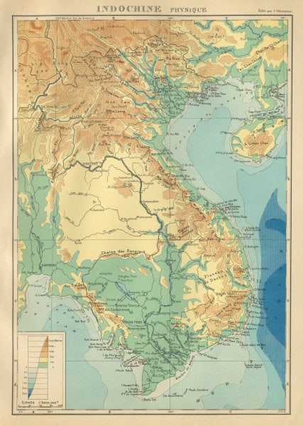 COLONIAL FRENCH INDOCHINA. Indochine française. Physique. Physical 1931 map (1 of 2)