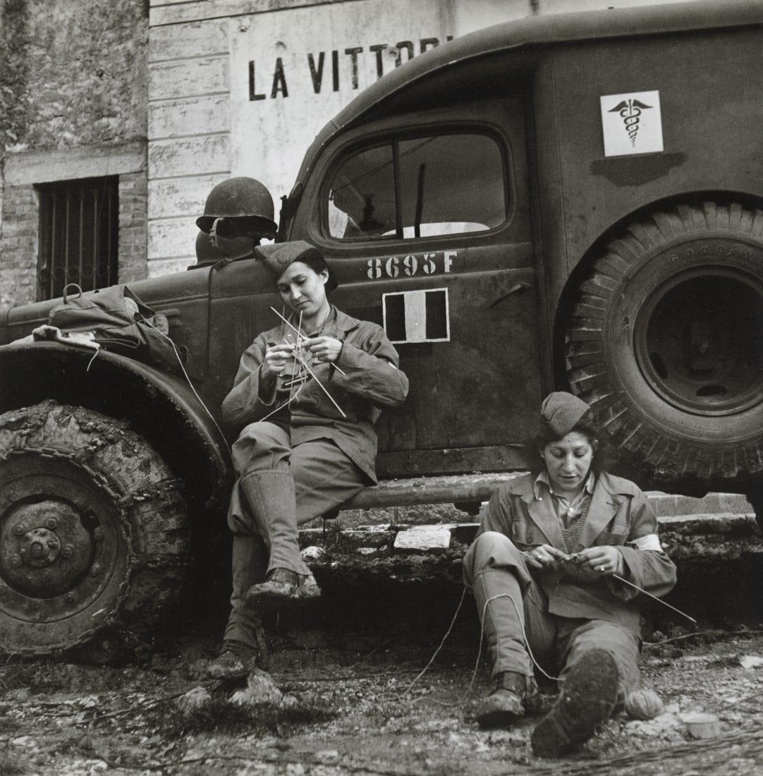 ROBERT CAPA - Ambulance Drivers, Near Cassino, 1943: Artist: Robert Capa Title: Ambulance Drivers, Near Cassino, 1943-44 Medium: Photo Litho, 1996, Hong Kong Dimensions: 7.95x8.1" Description: Heat Wax Mounted on 11x14" Conservation Board Artist Bio: Ro