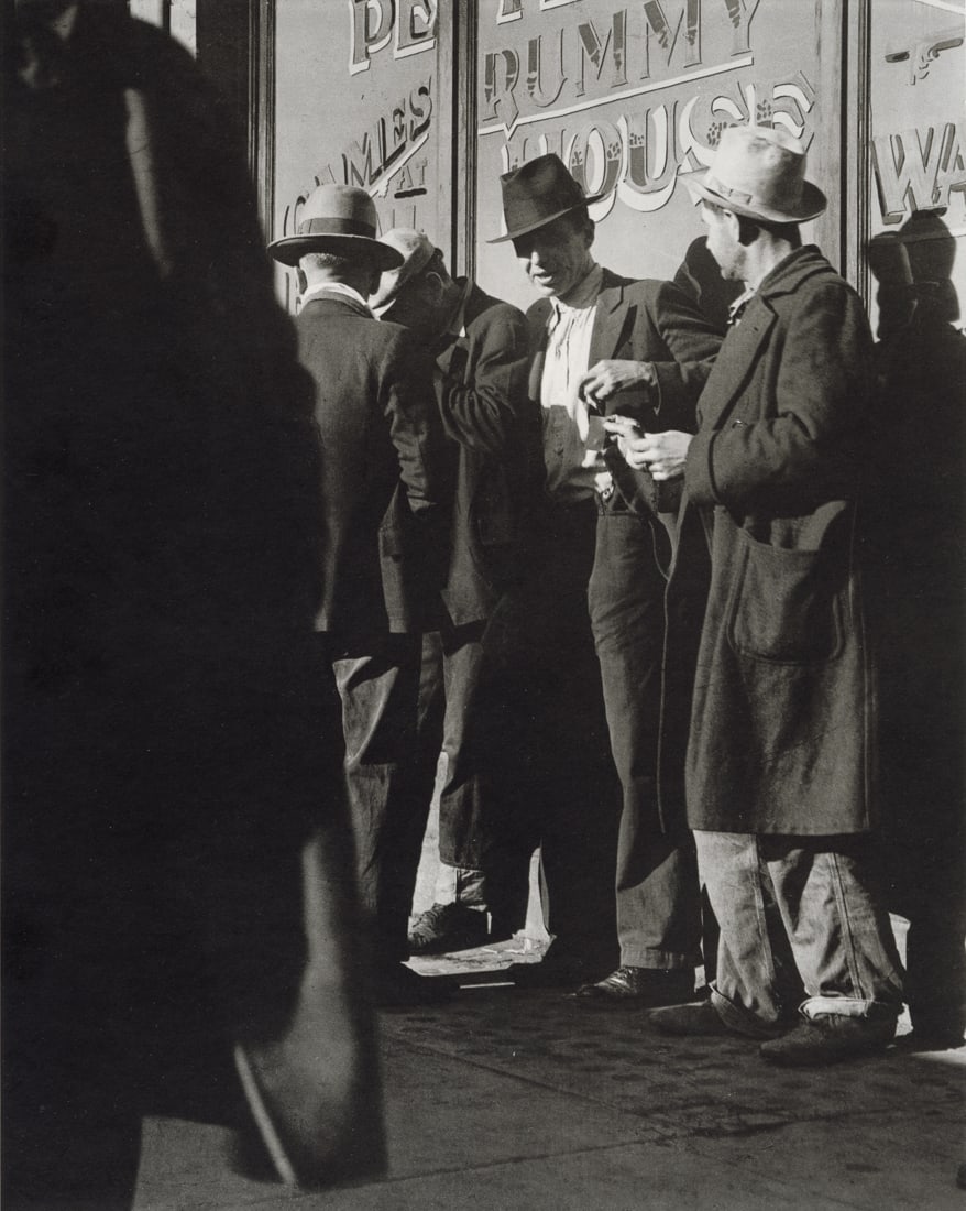 DOROTHEA LANGE - Unemployed Men, San Francisco, 1937: Artist: Dorothea Lange Title: Unemployed Men On Howard Street, San Francisco, 1937 Medium: Photo Litho, 1982, USA Dimensions: 7.45x9.35" Description: Heat Wax Mounted on 11x14" Conservation Board Arti