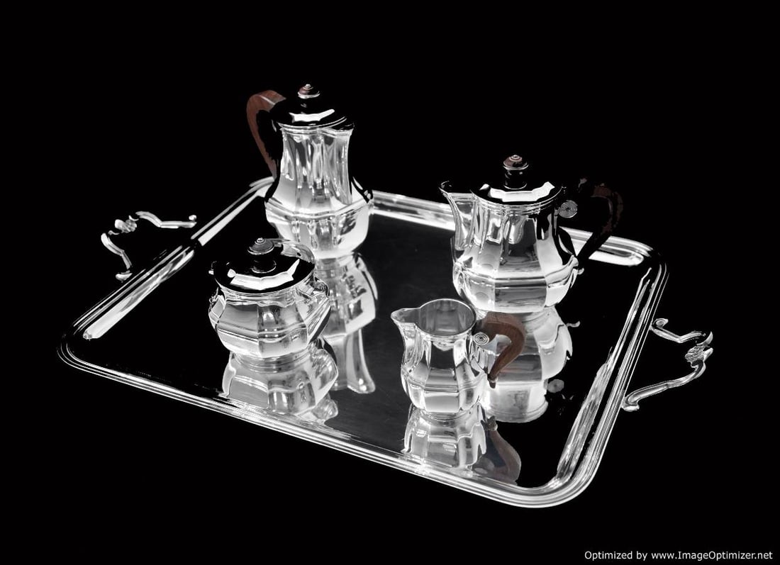 CHRISTOFLE - 5pc. "GATSBY ERA" ART DECO SILVER PLATE TEA / COFFEE SET, LIKE NEW, 1920s (1 of 17)