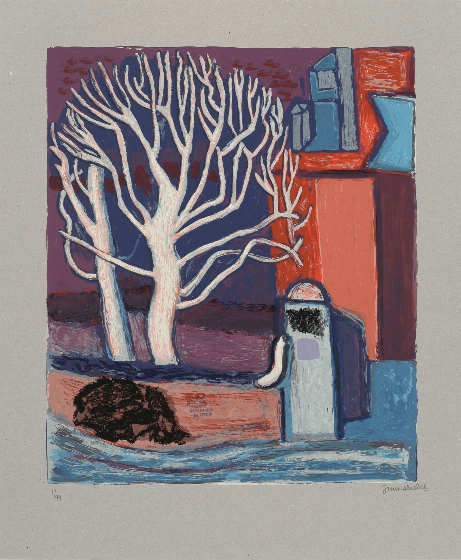 Juan Alcalde Alonso Spanish silkscreen 2005, 24.5 x 20.5 in.: Lot Title: Juan Alcalde Alonso Spanish silkscreen 2005, 24.5 x 20.5 in. Artist: Juan Alcalde Alonso (Spain, 1918-2020) Work Title: Otoño en París Date: 2005 Medium: silkscreen Overall Size: