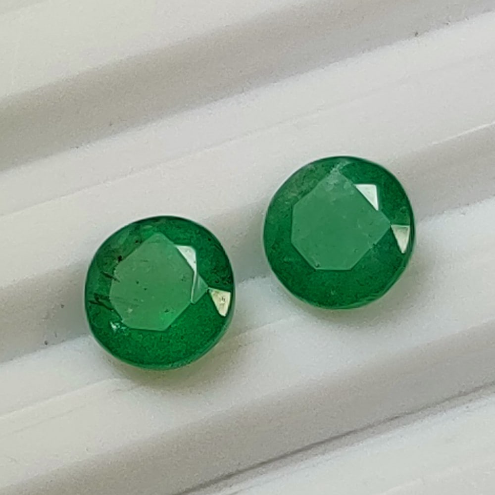 2.12 Ctw Natural Zambian Emerald Round Pair (1 of 2)