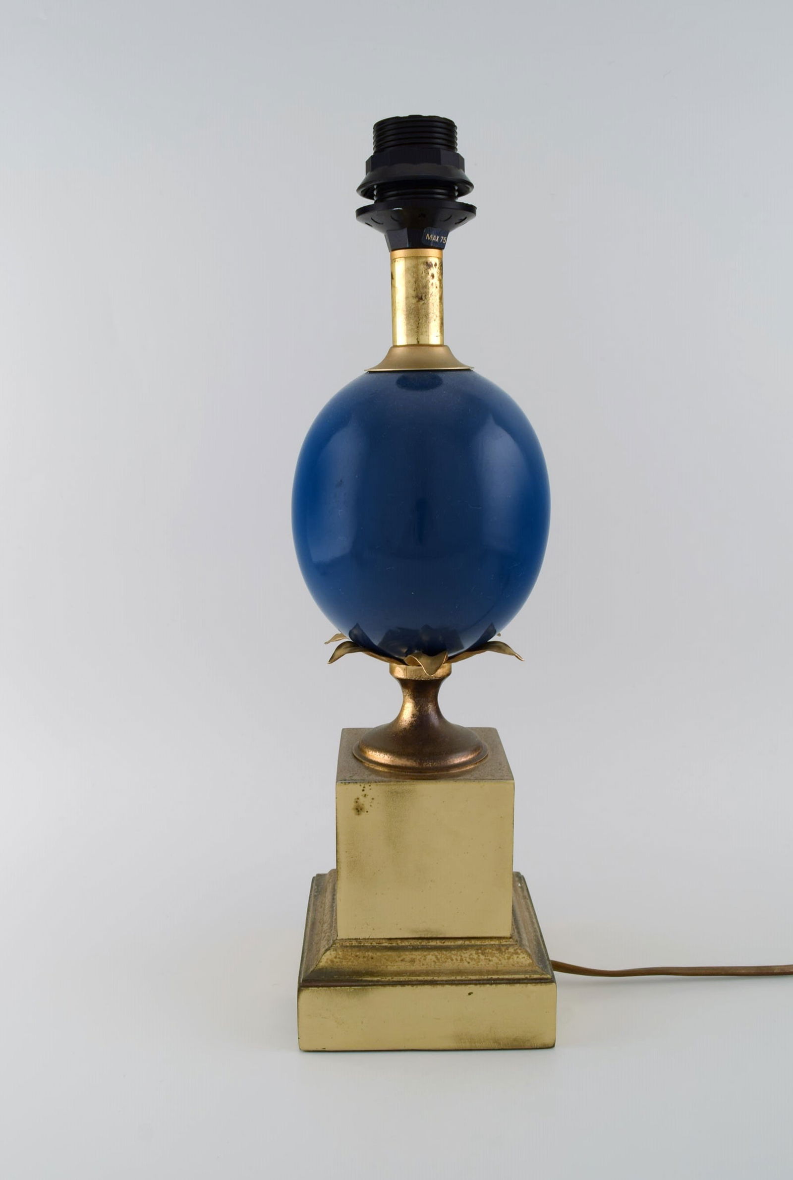 Le Dauphin, France. Table lamp with blue orb and brass base with leaves. 1960 / 70s. (1 of 7)