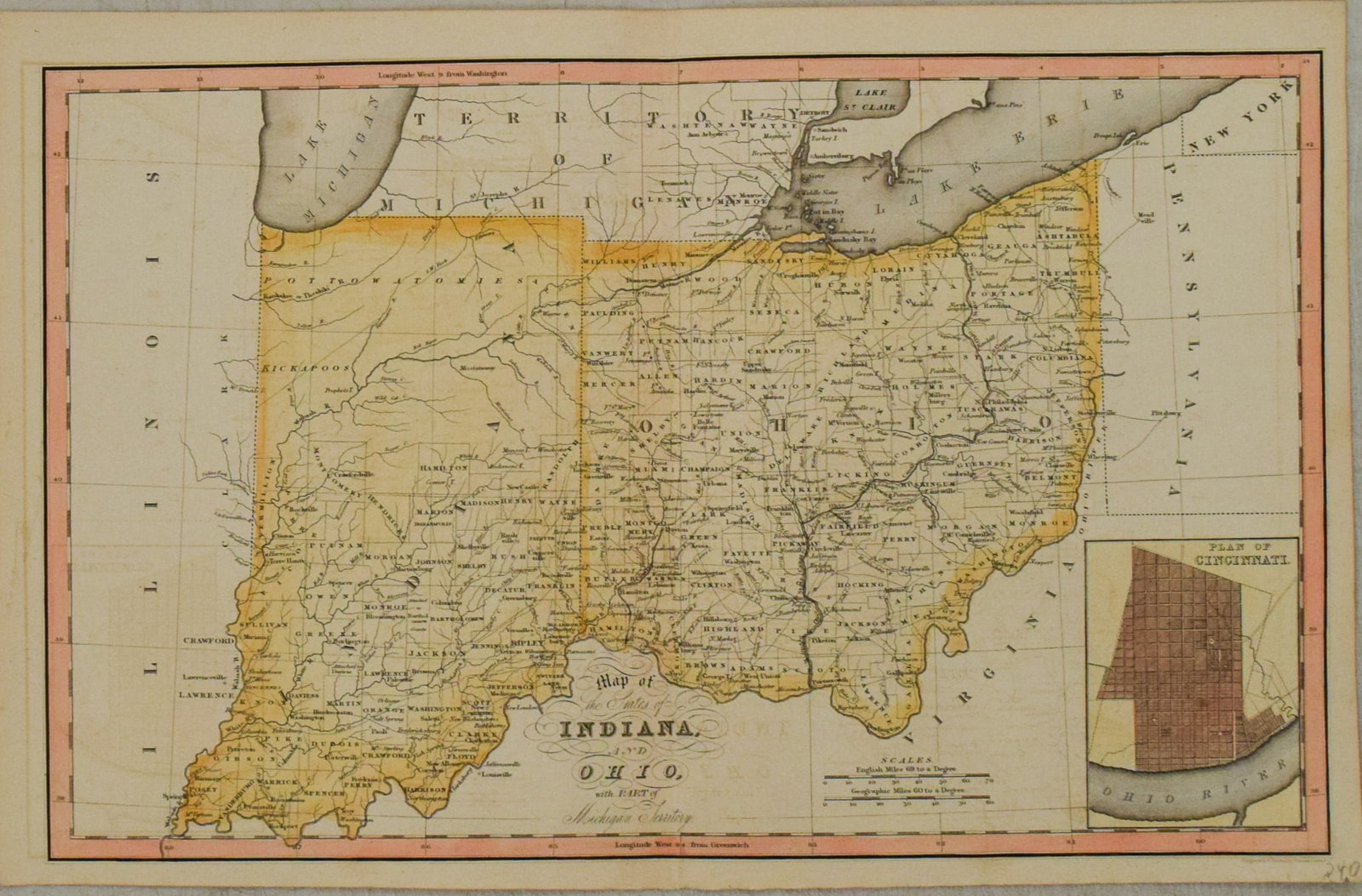 1831 Hinton Map of Ohio and Indiana -- Map of the States of Indiana and Ohio, with Part of Michigan: Title: 1831 Hinton Map of Ohio and Indiana -- Map of the States of Indiana and Ohio, with Part of Michigan Territory Cartographer: J Hinton Year/Place: 1831, London Dimensions: 9.7 X 15.4 in. Descript