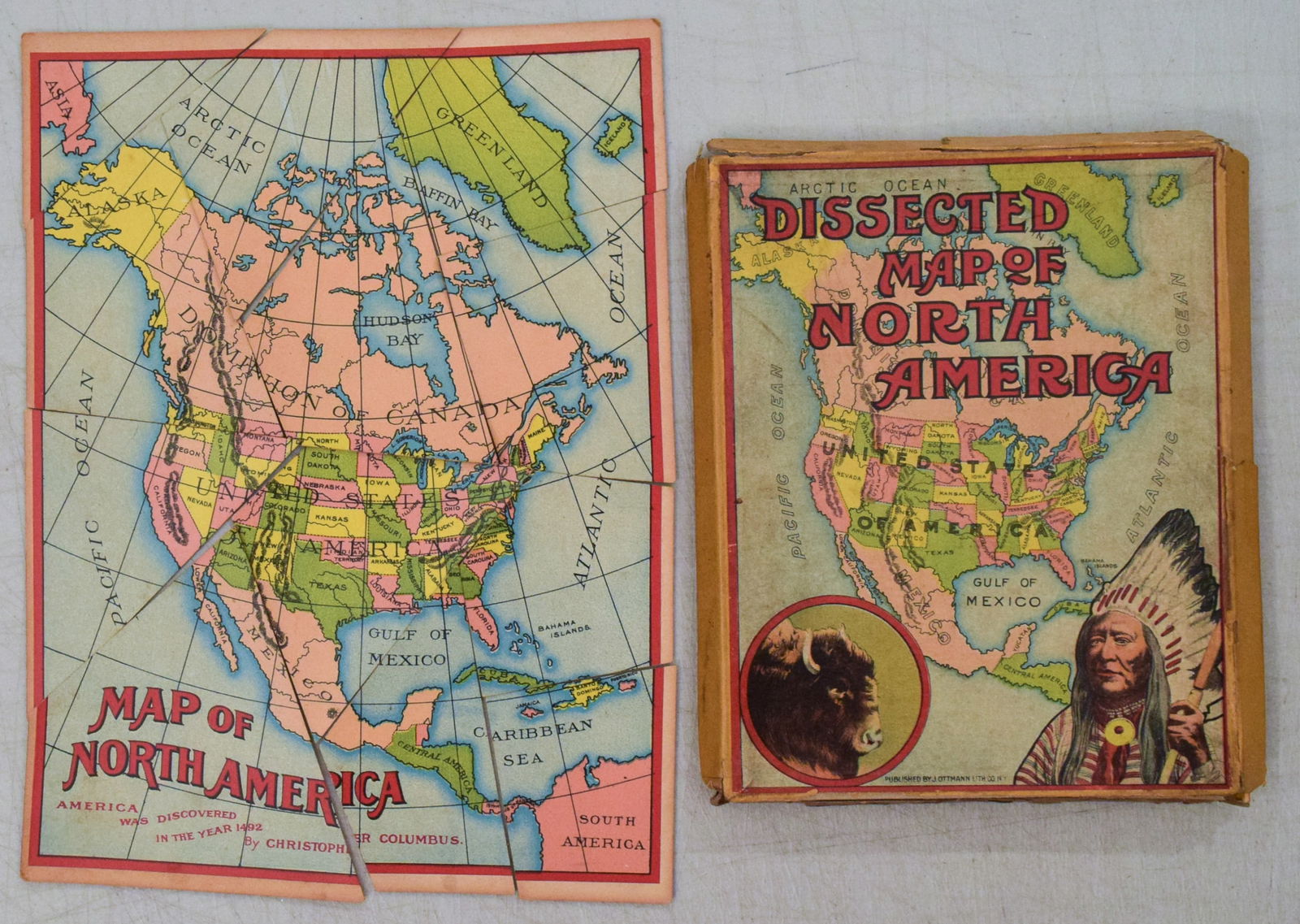 1907-11 Ottmann Puzzle of North America -- Dissected Map of North America (1 of 1)