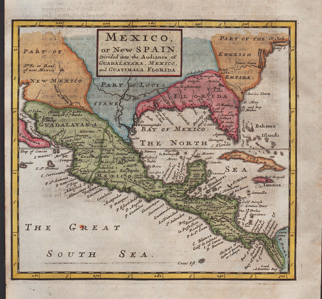 Scarce 1701 1st ed. map of Florida, western America & MexicoAn uncommon map of Florida and the area (1 of 2)