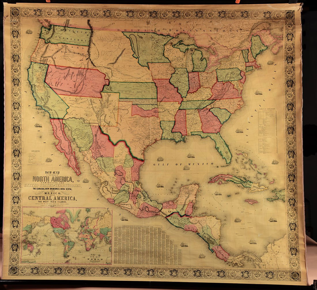 Scarce 1854 wall map of N. America in exceptional condition, Jacob Monk (1 of 12)