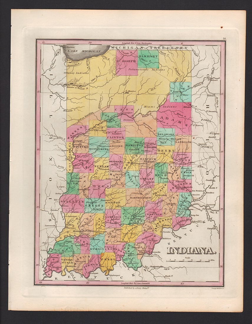 Very scarce 1833 Finley map of Indiana (1 of 4)
