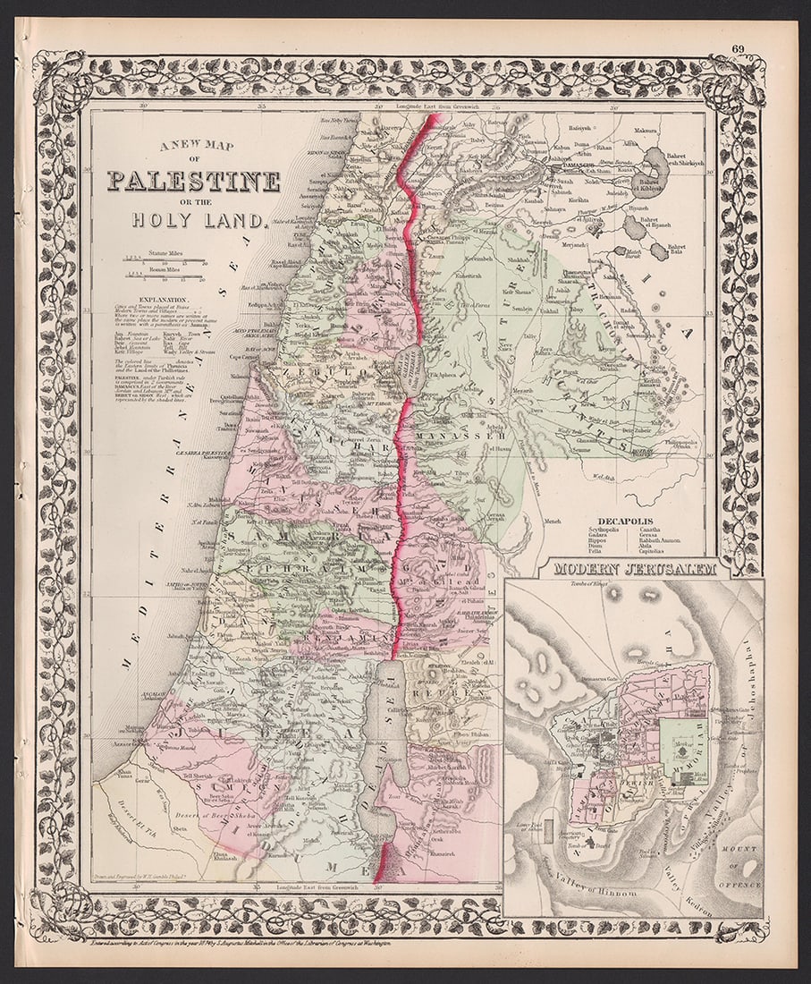 1874 map of Palestine from S. A. Mitchell, Jr. (1 of 4)
