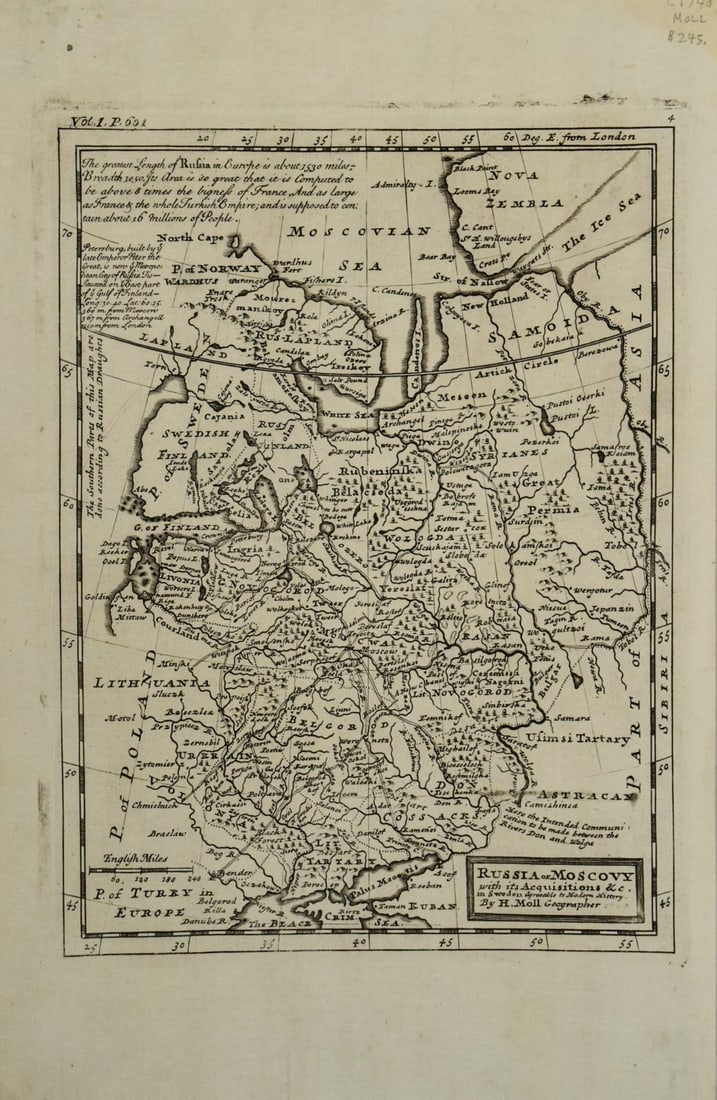 1745 Moll Map of European Russia -- Russia or Moscovy with its Acquisitions &c. in Sweden Agreeable (1 of 1)