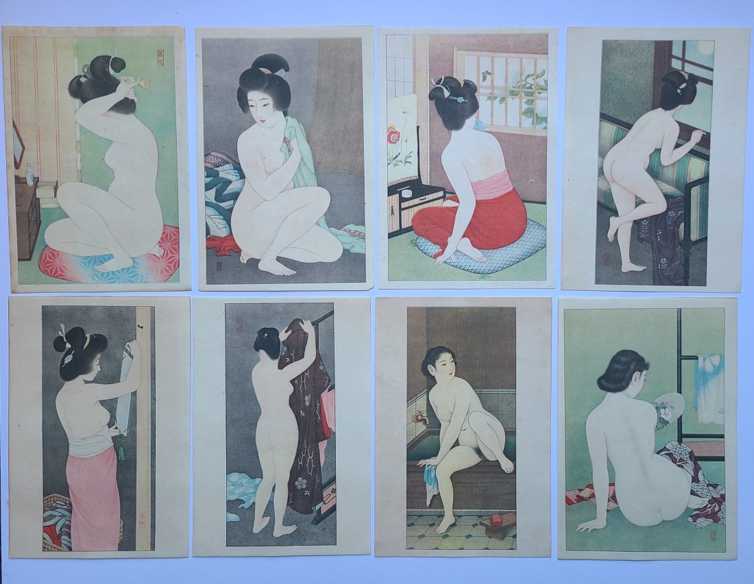 Shinsui Ito "Fragrant Beauties" 8 lithographs: Shinsui ItoSet of 8 lithographs entitled "Fragrant Beauties" from the 1902s or 30's, [ublisher unknown. In the original envelope each size 5x7.25 inches. Reserve: $200.00 Shipping: Domestic: Flat-rate