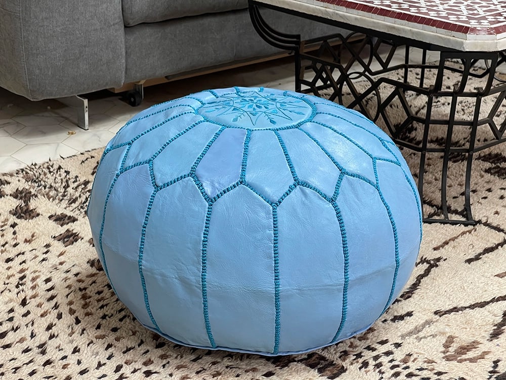 Iceberg Igloo - Pouf: Title: Iceberg Igloo - Pouf Date/Period: unknown Origin: MOROCCO Materials: leather Size: 21″ in x 13″ in Description: Morrocan Pouf is an exceptional work of art that brings a touch of ex