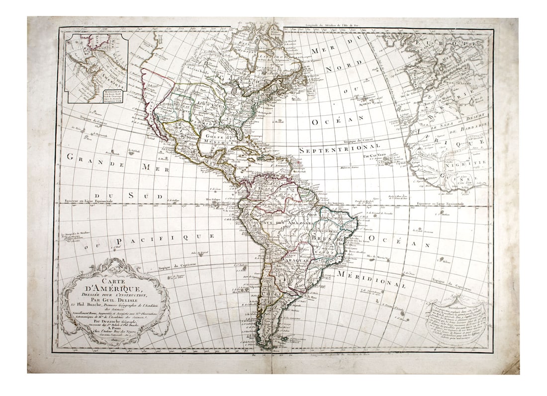 Guillaume De L'Isle Philippe Buache Large Antique French Map of the Americas (1 of 5)