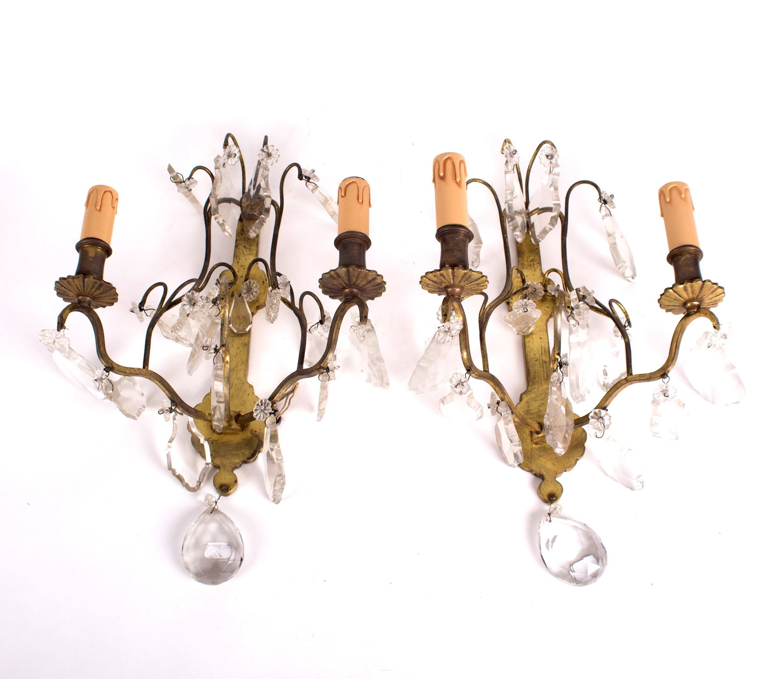 FRENCH pair of Sconces in Bronze with Crystals 19th neo classic (1 of 5)