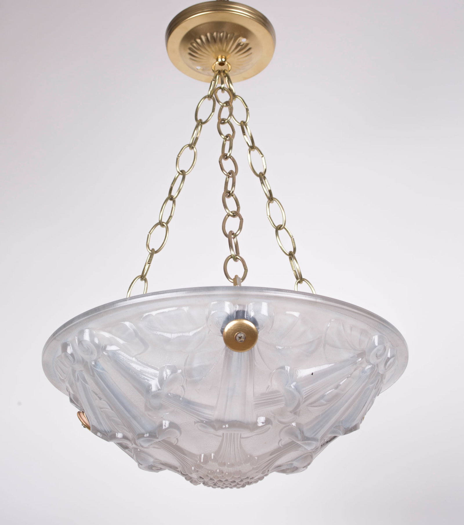 FRENCH Art-Deco Chandelier Sabino pressed glass: Made in France in the late 1920's early 1930's, this chandelier is most likely a Sabino . While unsigned, the quality clearly matched their creation; hand sanded and etched after being molded. It is t