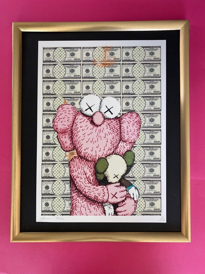 DEATH NYC Hand Signed LARGE Print Framed 16x20in PERSONAGE KAWS WITH MURAKAMI LV (1 of 6)