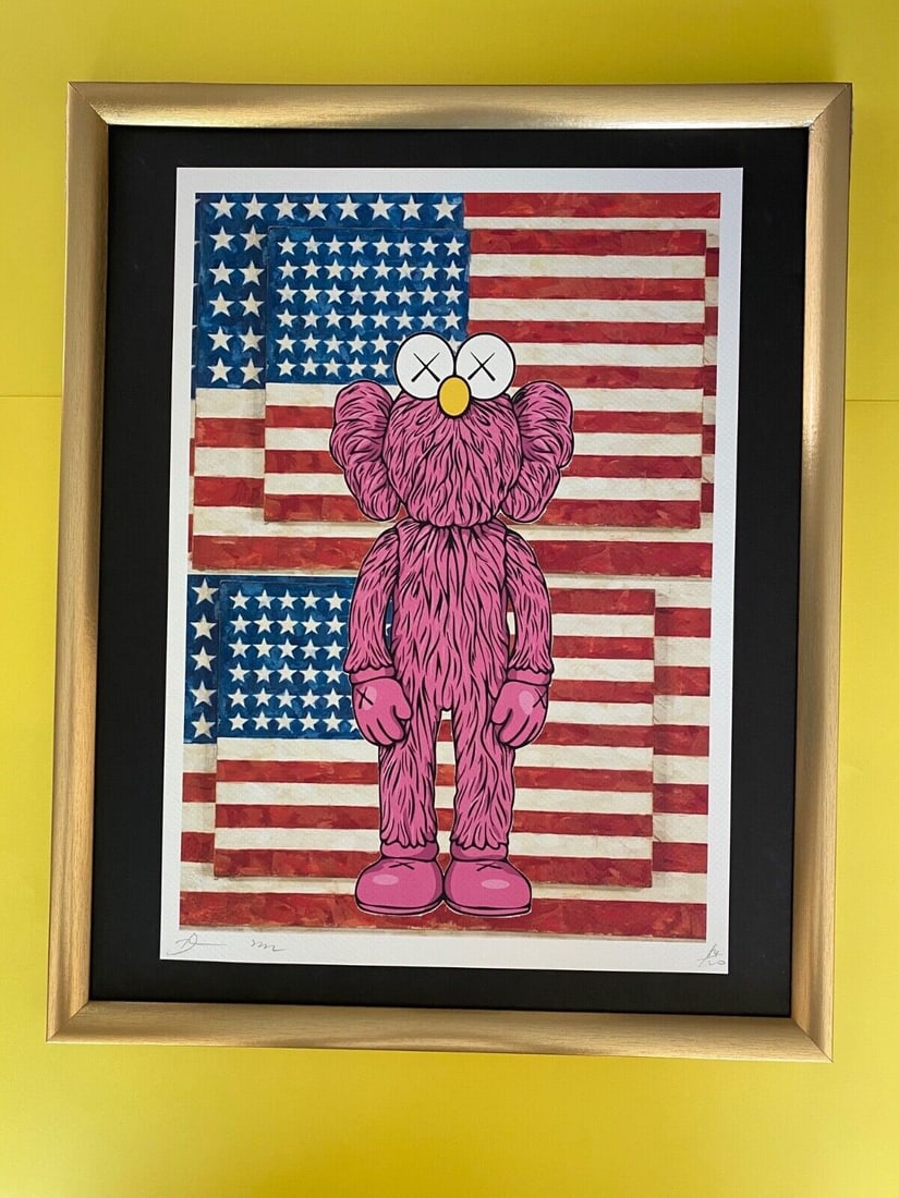 DEATH NYC Hand Signed LARGE Print Framed 16x20in KAWS PERSONAGE JASPER JOHNS (1 of 6)