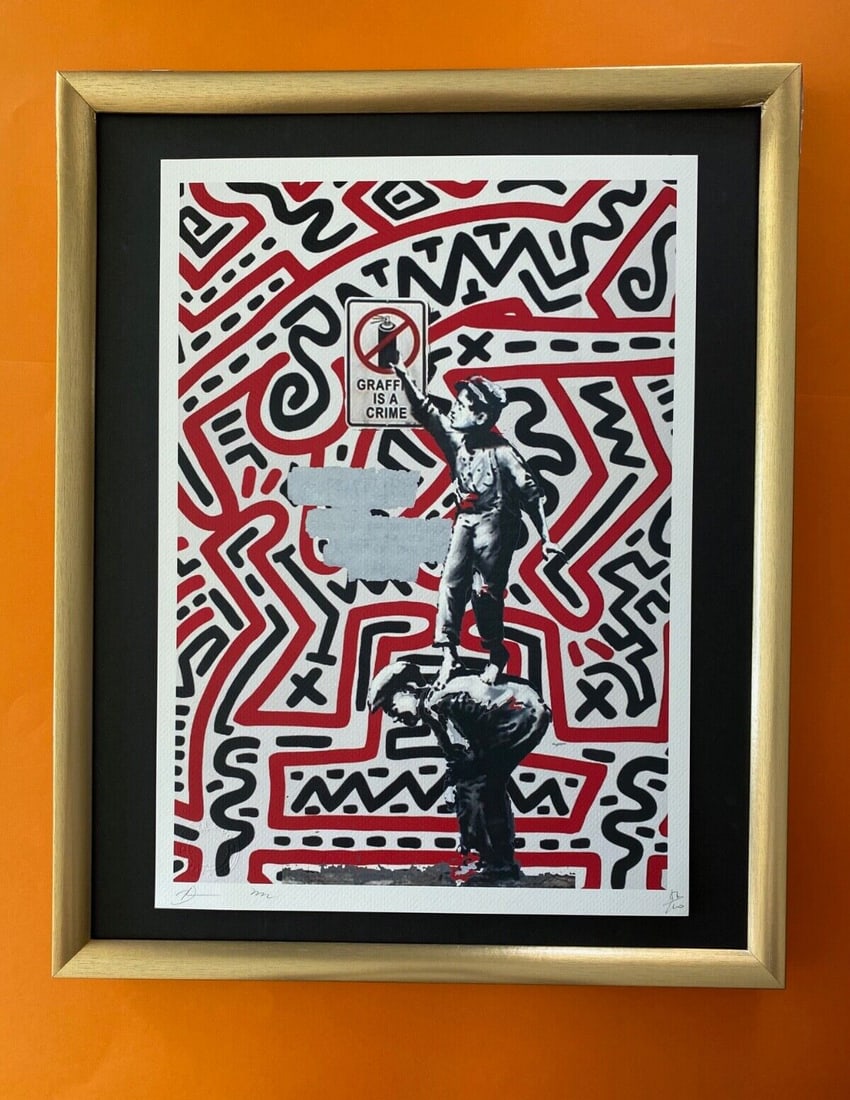 DEATH NYC Hand Signed LARGE Print COA Framd 16x20in Banksy Graffiti Haring: This is a Stunning and Scarce 100% Authentic New Print by Death NYC Hand Signed and Numbered in Pencil by the Artist Limited Edition of 100 Large Size: 45cm x 32cm About 18x13in Fine Art 300 gsm Paper