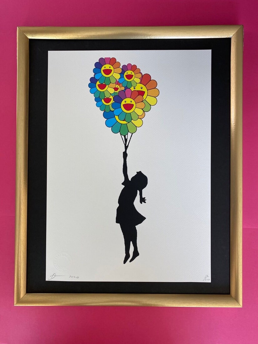 DEATH NYC Hand Signed LARGE Print Framed 16x20in BANKSY GIRL MURAKAMI HAPPY (1 of 6)