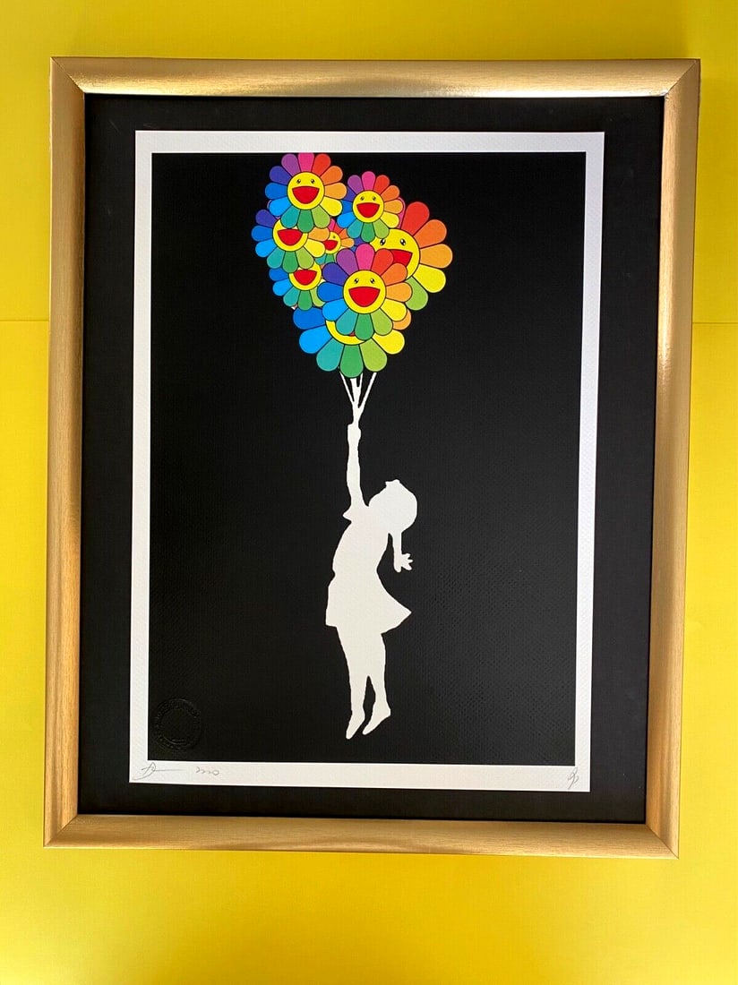 DEATH NYC Hand Signed LARGE Print Framed 16x20in BANKSY GIRL / MURAKAMI BALLOONS (1 of 6)
