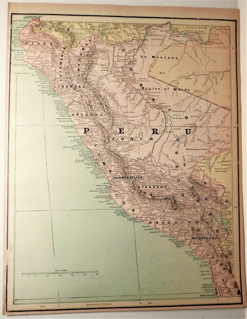 Peru 1886: Title/Content: Peru 1886 Date: 1886 Material: Paper Dimensions: approx.13.5x10.5 inches Additional Information: People's Publishing Co., Chicago Reserve: $35.00 Shipping: Domestic: Flat-rate of $15.00