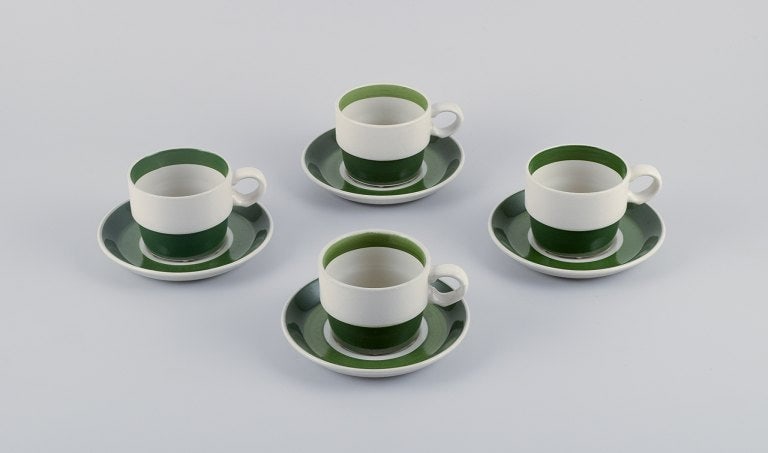 Stig Lindberg for Gustavsberg, Sweden, a set of four "Bodega" stoneware coffee cups with saucers. (1 of 4)