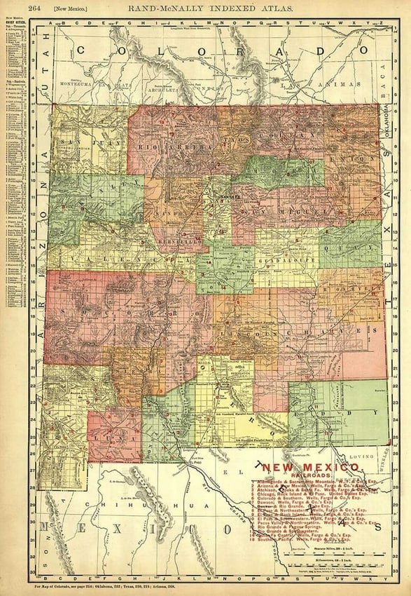 Rand-McNally Indexed Atlas. New Mexico: DescriptionTitle: Rand-McNally Indexed Atlas. New MexicoPublication Date: 1906Cartographer: RAND-MCNALLY & CO.Publisher: RAND-MCNALLY & CO.Height: 19Width: 12.5Page 264 from the Rand-McNally Indexed a