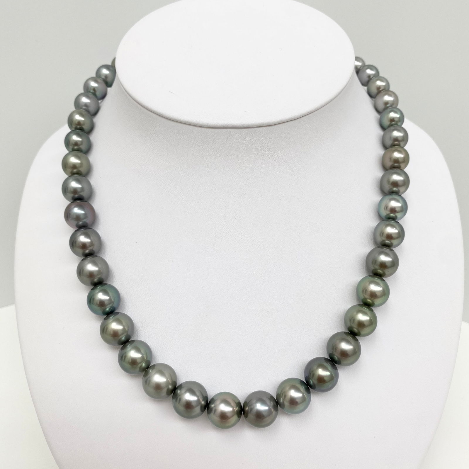 9-12mm Tahitian Silvery Green Round Pearl Necklace with 14k Clasp (1 of 3)