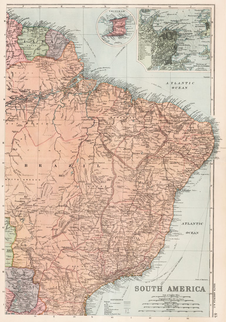 SOUTH AMERICA NE. Brazil. Inset Rio de Janeiro; Trinidad. BACON 1893 old map (1 of 1)