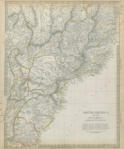 SOUTH BRAZIL with PARAGUAY & URUGUAY. Bahia Minas Gerais Sao Paolo SDUK 1844 map (1 of 2)
