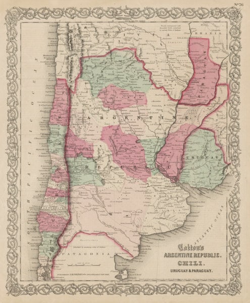 Colton's Argentine Republic, Chili, Uruguay & Paraguay. Argentina Chile 1863 map: Title: Colton's Argentine Republic, Chili, Uruguay & Paraguay. Argentina Chile 1863 map Description: Colton's Argentine Republic, Chili, Uruguay & Paraguay' by Joseph Hutchins Colton (1863). Antique e