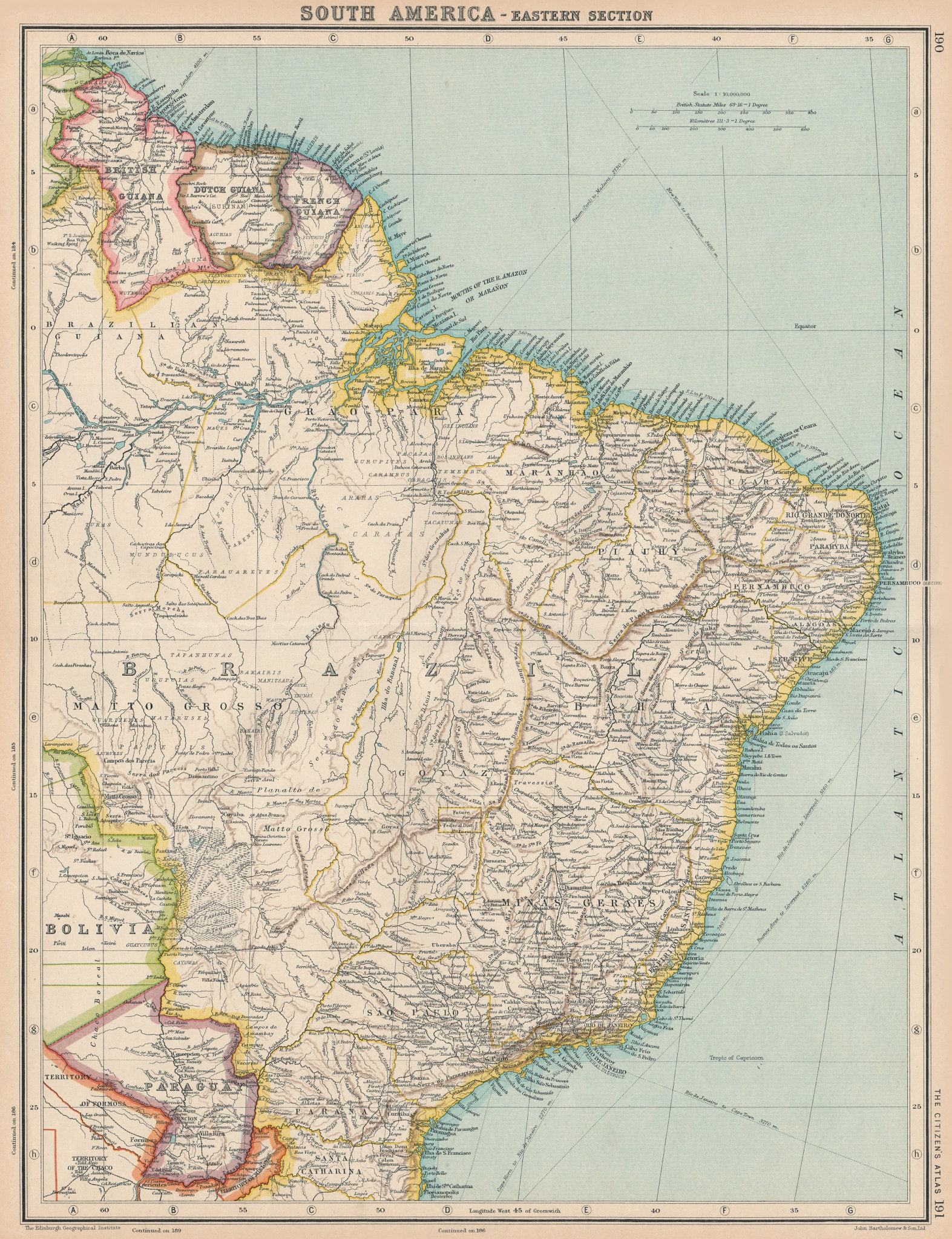 S AMERICA-EAST.Brazil Paraguay British French Dutch Guyana.BARTHOLOMEW 1924 map (1 of 1)