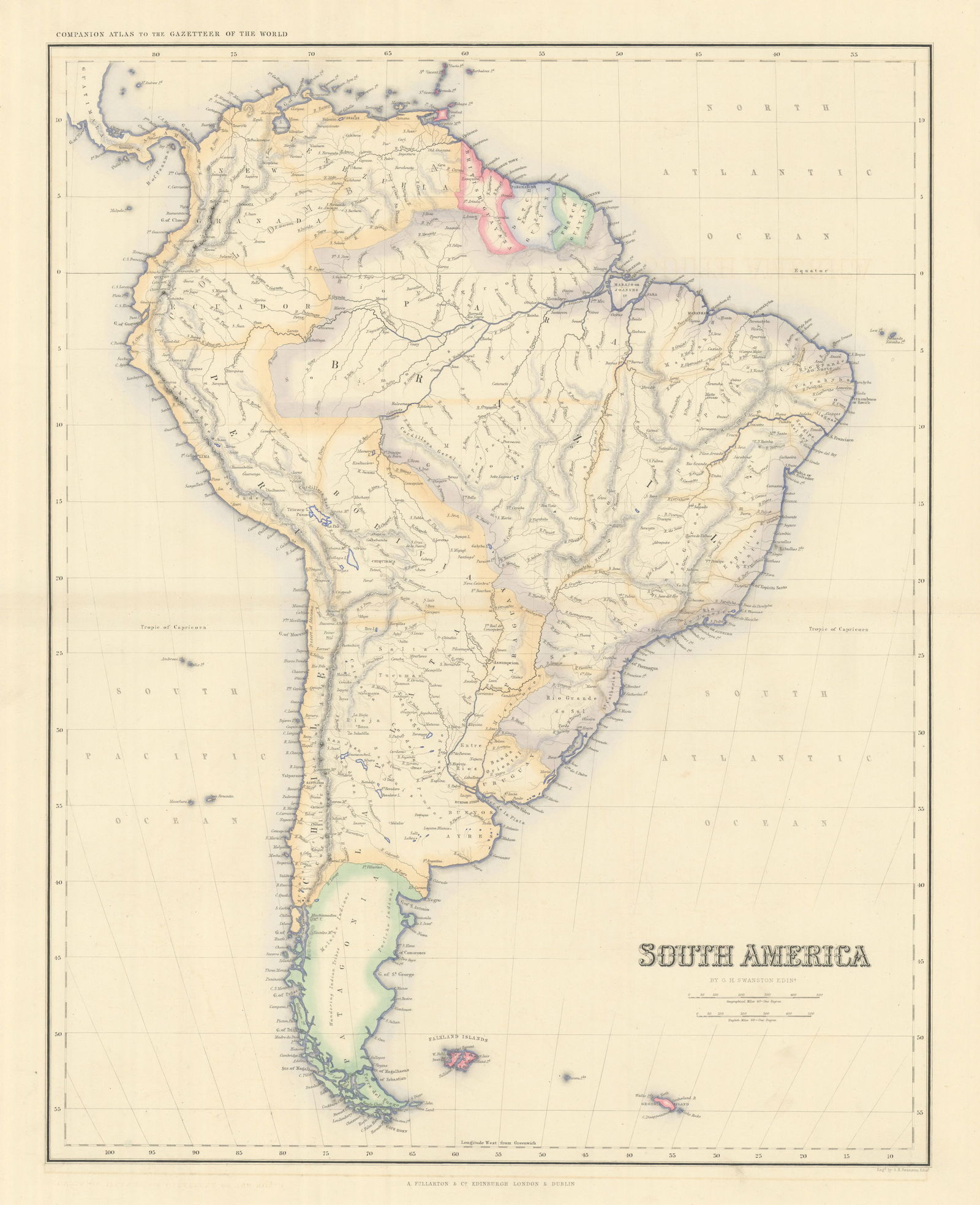 South America by George Heriot SWANSTON 1860 old antique map plan chart (1 of 1)
