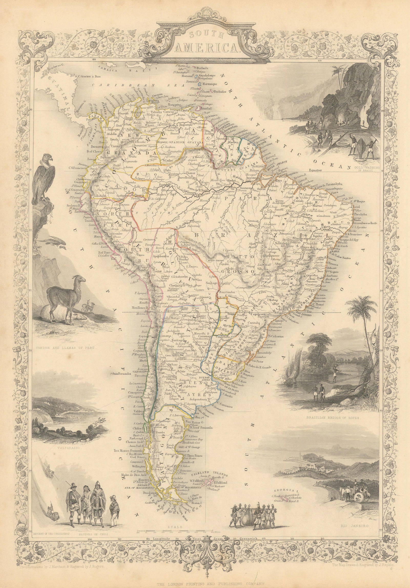 SOUTH AMERICA. Peru–Bolivian Confederacy. Gran Colombia. RAPKIN/TALLIS 1851 map (1 of 1)