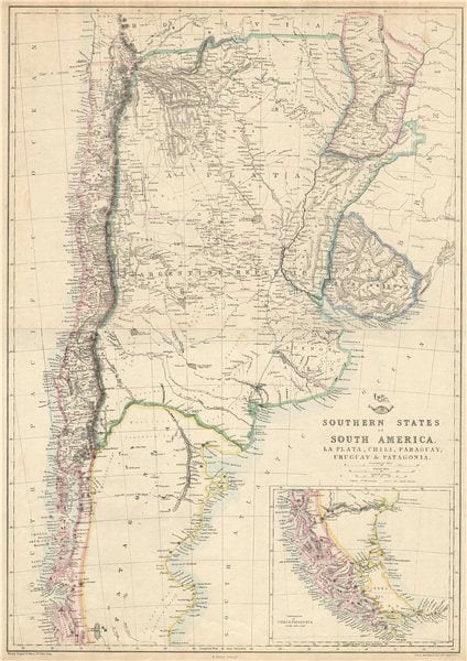 SOUTH AMERICA. 'La Plata, Chili, Paraguay, Uruguay & Patagonia'. LOWRY 1863 map (1 of 2)