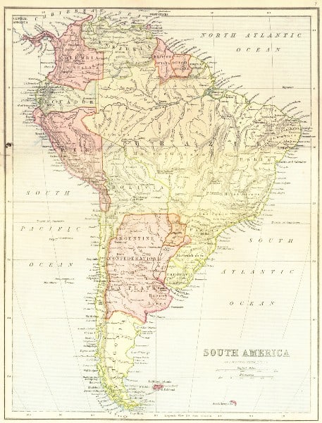 MAPS. South America 1870 old antique vintage plan chart (1 of 2)