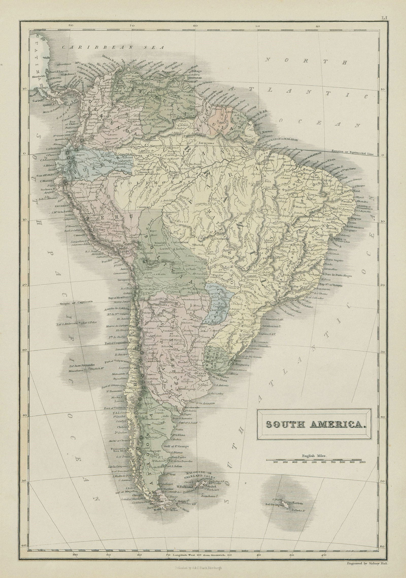 South America. Bolivia with Litoral. New Granada. Banda Oriental. HALL 1856 map (1 of 1)