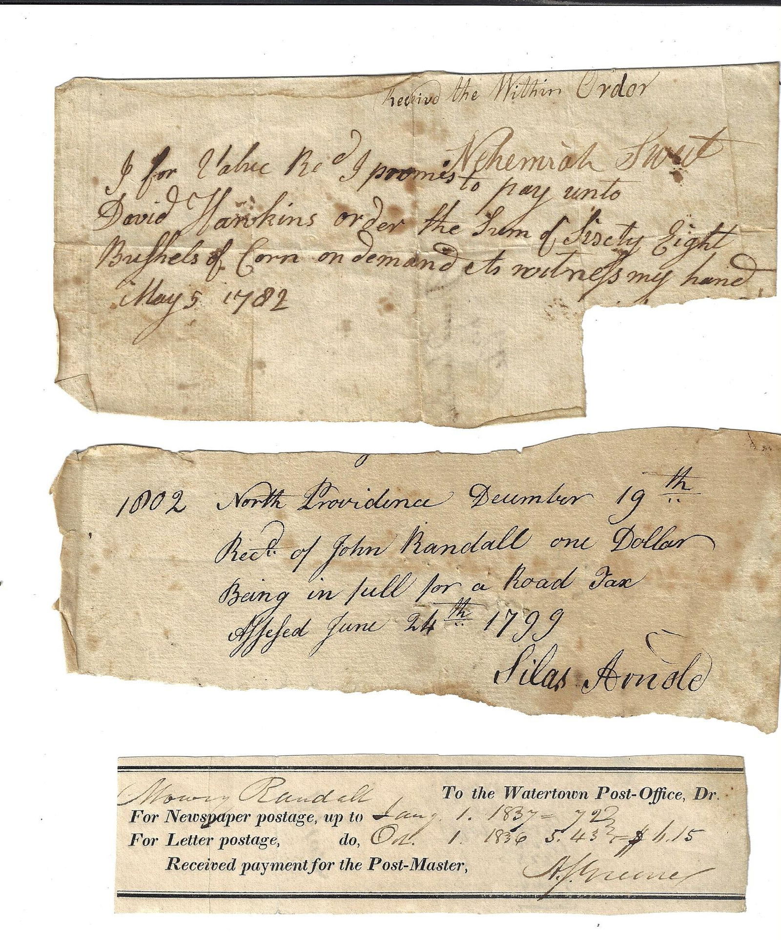 1782 Receipts Providence Rhode Island (1 of 2)