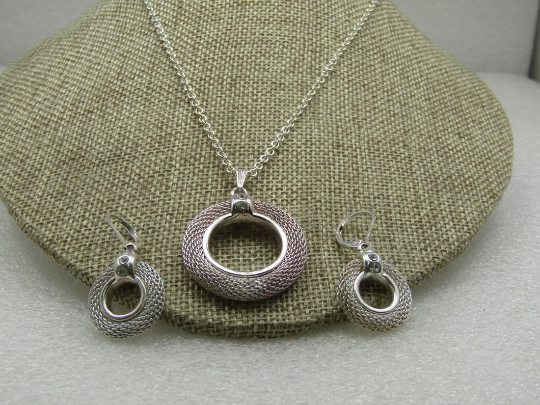 Mesh Pendant Necklace & Earrings Set, 20", Signed PMA (1 of 5)