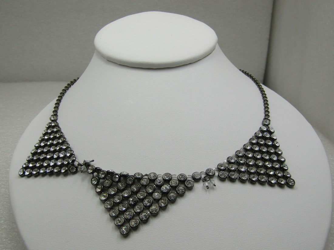 Liz Claiborne Black Metal Clear Stone Drop Necklace, 20"2ith original tags (1 of 7)