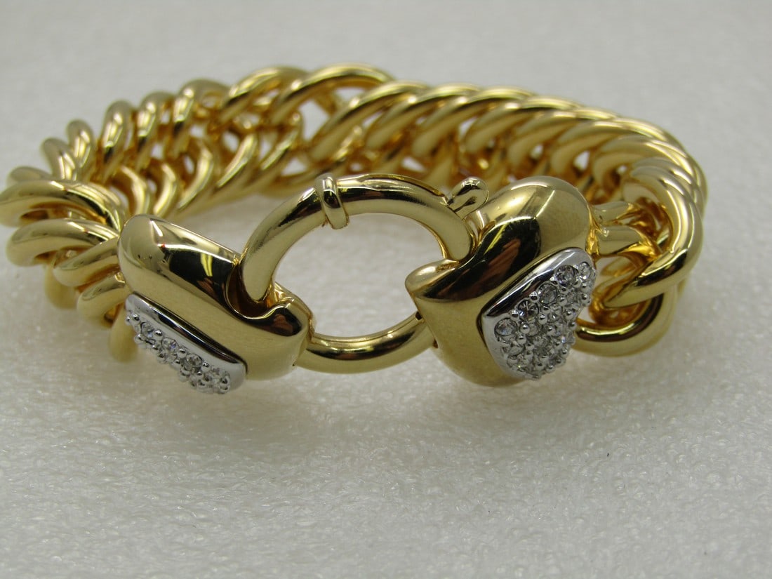 Vintage Joan Rivers Chunky Double Heart Bracelet, Pave, 8", 17mm wide (1 of 8)