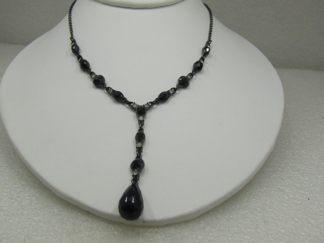 Vintage Black Metal Rhinestone Briolette Necklace, 16"-20" (1 of 5)
