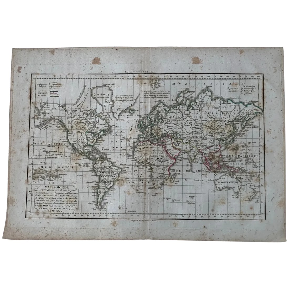 Antique map of the world. Mappe-Monde. De Vaugondy, Delamarche, 1804 (1 of 5)