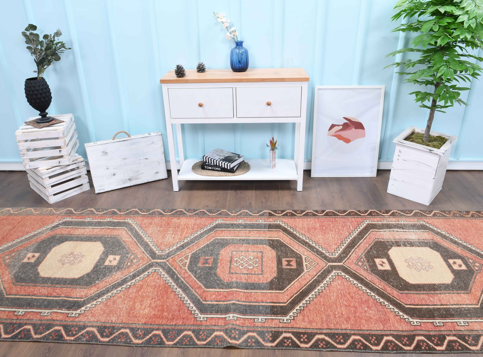 3'8x11'8 ft, Turkish Oushak Handmade Wool Cotton Rug 1970s (1 of 5)