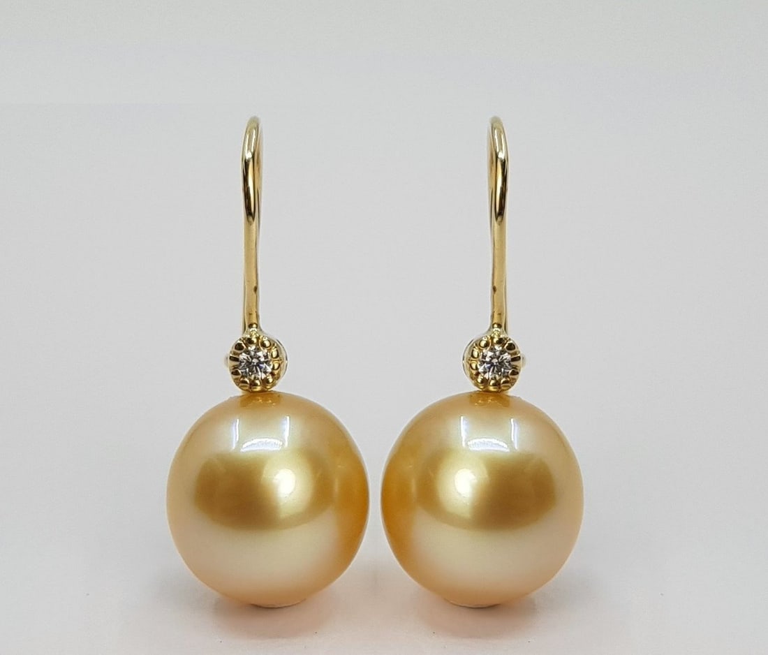 11mm Golden South Sea Pearls - 14K Yellow Gold - Earrings - 0.04 ct (1 of 8)