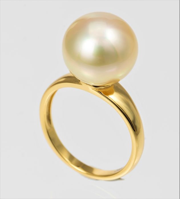 12x13mm Round Golden South Sea Pearl - 925 Silver - Ring (1 of 6)