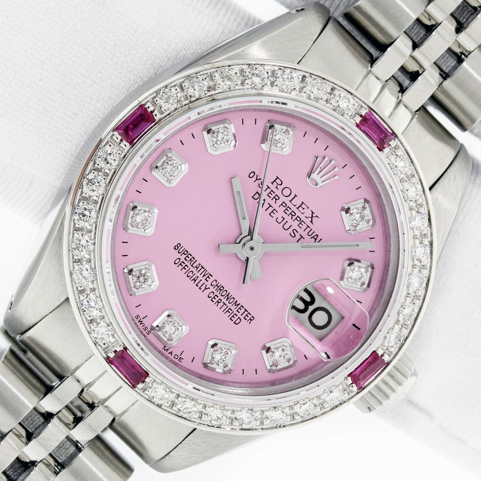 Rolex Lady DateJust Pink Diamond Dial and 18K Gold Diamond and Ruby Bezel Watch (1 of 8)